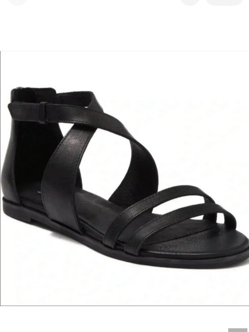 NWT EILEEN FISHER CICi BLACK LEATHER STRAPPY LAGENLOOK FLAT SANDALS 8.5 - Picture 8 of 8